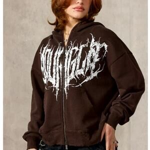 NWT YoungLA W529 Shut Your Mouth Hoodie Womens size Large Full Zip Brown